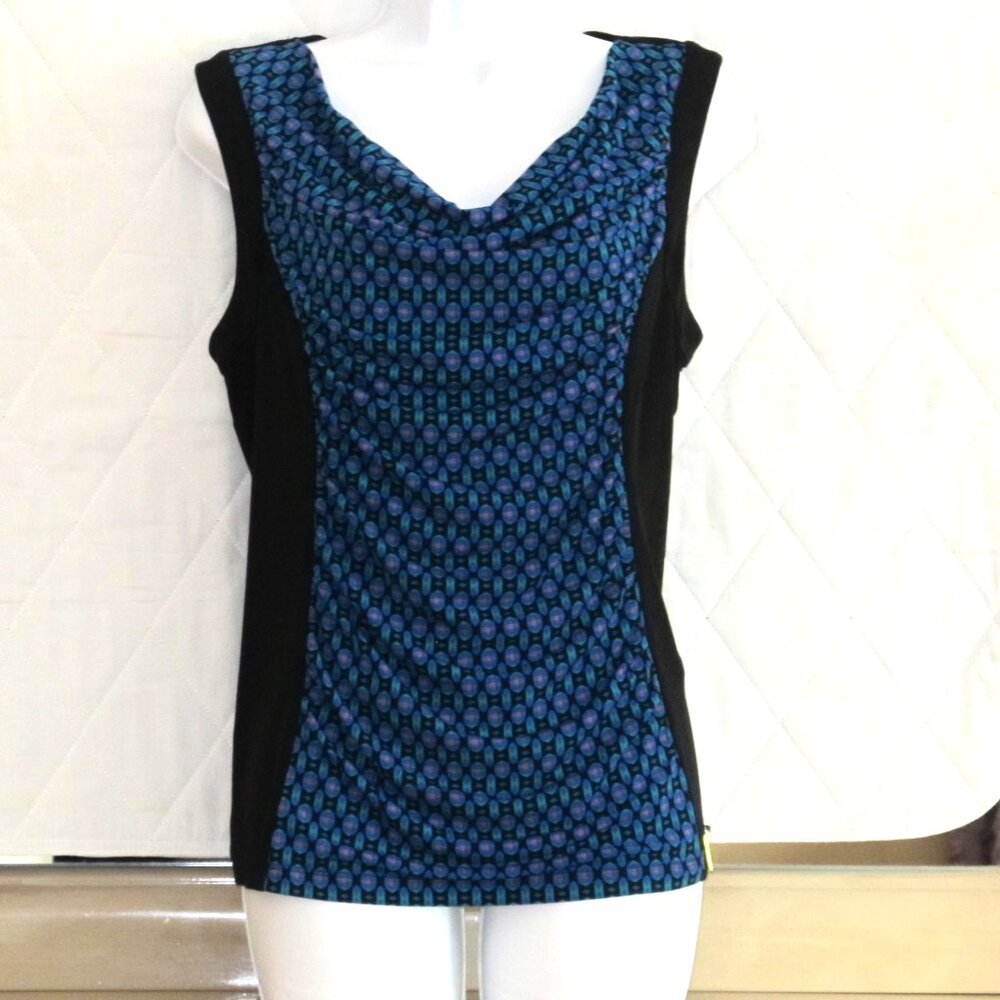 New Calvin Klein Top Black/multicolor Blouse Polyester/spandex Jersey size L